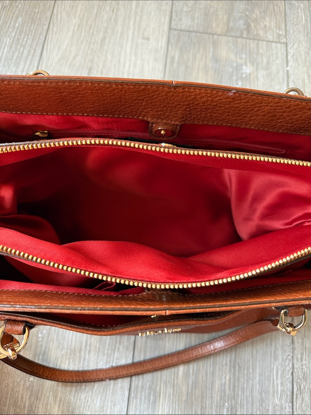 COACH Pebbled Leather Satchel in Chestnut Brown with Gold Hardware - Picture 9 of 16